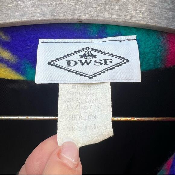 Vintage 90s DWSF Oversized Southwest Boho Aztec Fleece Blazer - Picture 7 of 7